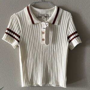 NWT Free People Flat White Small Ribbed Crop Shirt Cream and Caramel